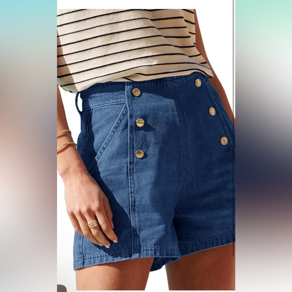 NWOT Amazon Sailor Blue Denim Shorts - Picture 5 of 8